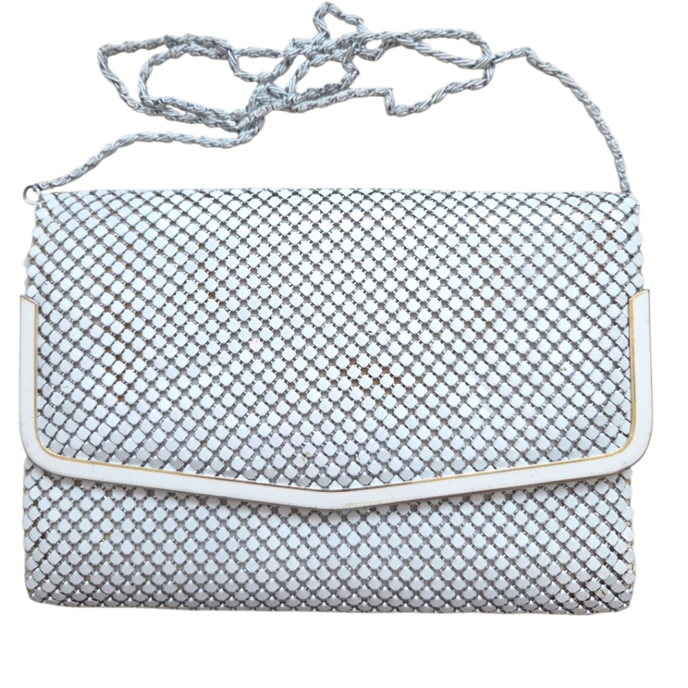 Vintage White Enamel Metal Mesh Shoulder bag
